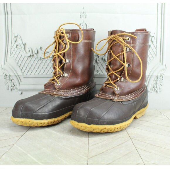 Vintage LL Bean Women's Brown Leather Lace Up Ankle Hunting Duck Boots Size 7 - Picture 2 of 9